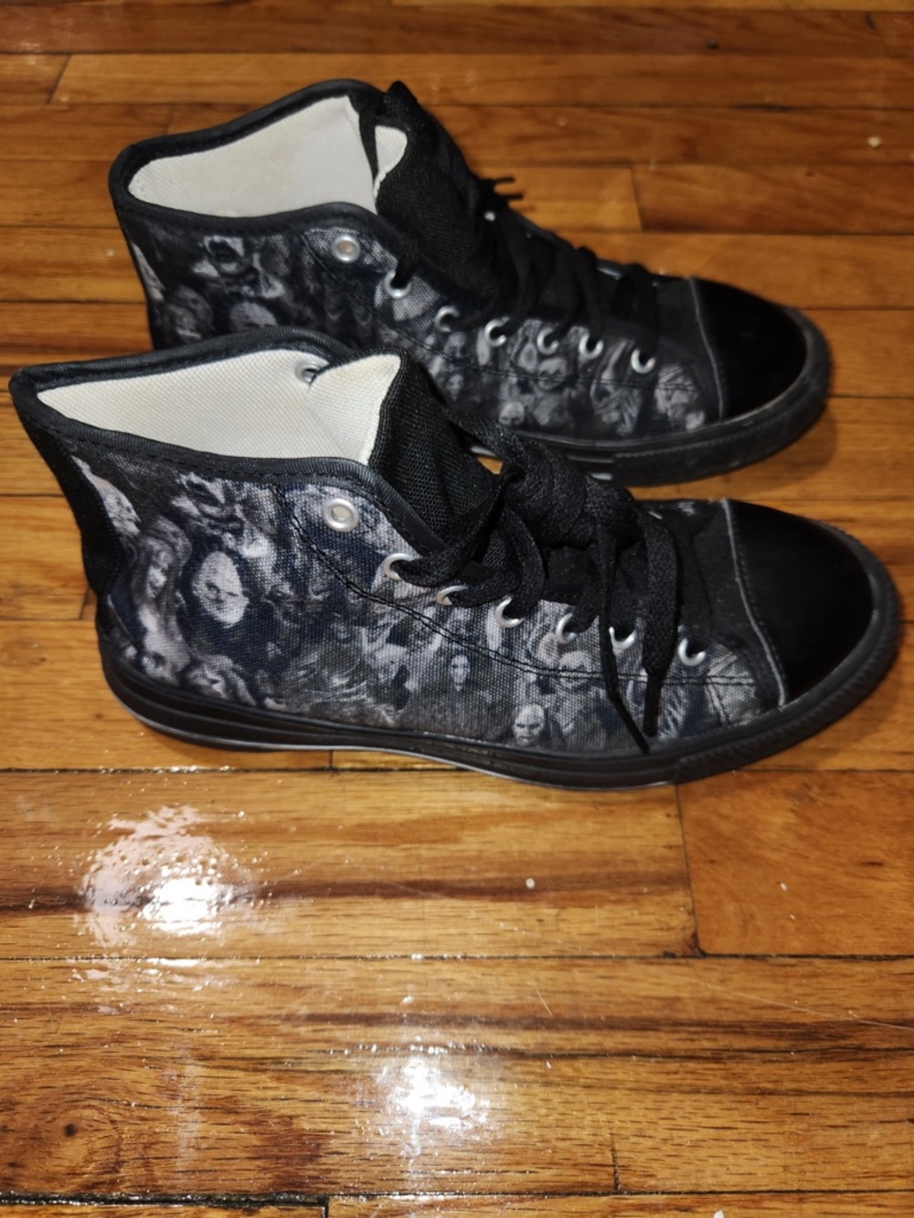Black High-Top Canvas Sneakers with Graphic Print
